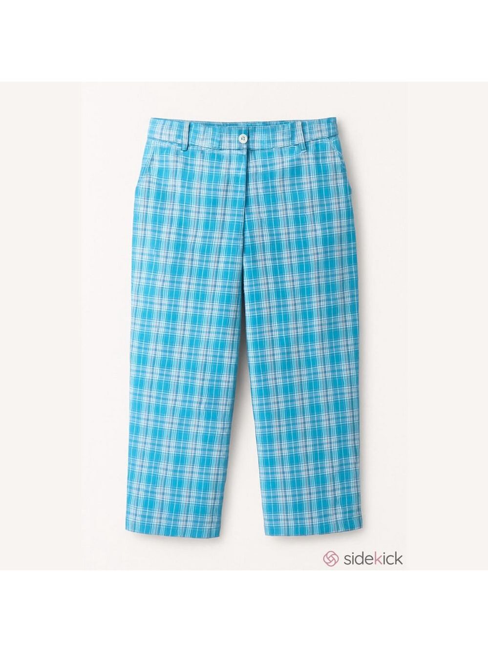 Basic Editions Blue White Plaid Capris Size 10 Stretch HD4829